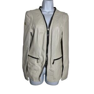 Maledetti Toscani Perforated Leather Jacket Women's Medium Cream Italy zipper